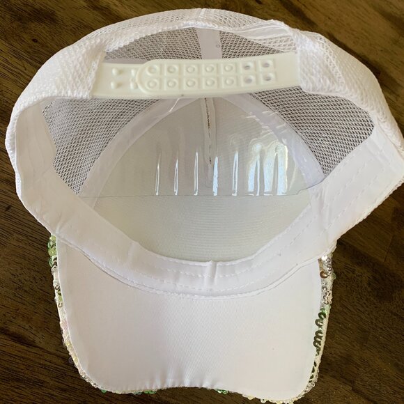 Womens Fashion Stage Style Sequin Gradient Buckle Mesh Adjustable Cap WHITE - Picture 3 of 5
